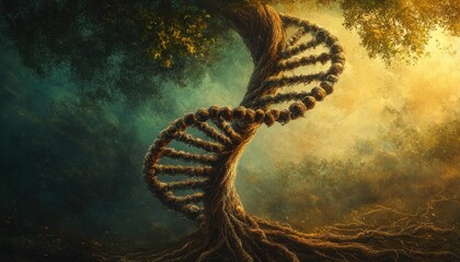 Artistic DNA Tree Illustration representing Genetic Heritage and Evolution