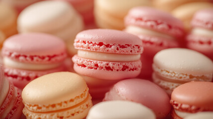 Obraz premium A colorful closeup of assorted French macaroons showcasing delicate textures and vibrant hues symbolizing joy indulgence cultural elegance and the art of patisserie in a cheerful display