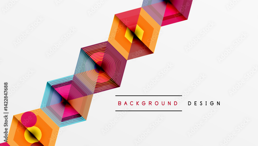Poster Abstract geometric pattern. Hexagonal shapes create dynamic lines, vibrant colors blend. Modern design element for backgrounds, presentations, digital art. Clean, minimalist aesthetic.