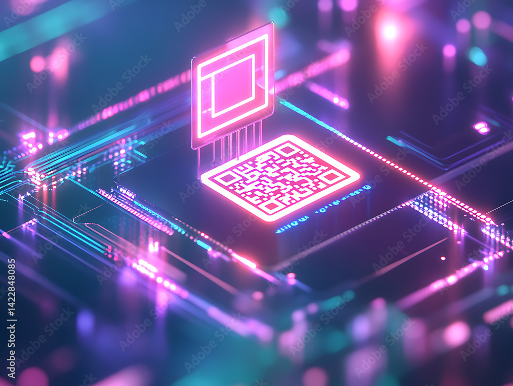 Aufkleber innovative qr code technology enhancements digital circuitry visual art futuristic environment close