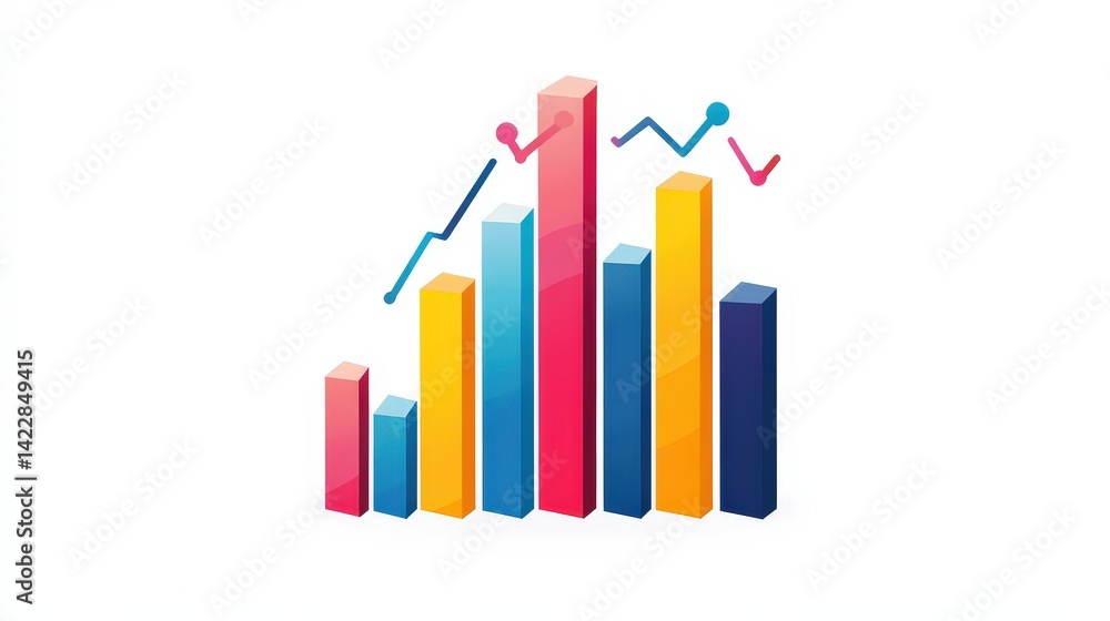 Poster a modern and sleek financial graph icon with increasing bars, dynamically animating over a bright wh