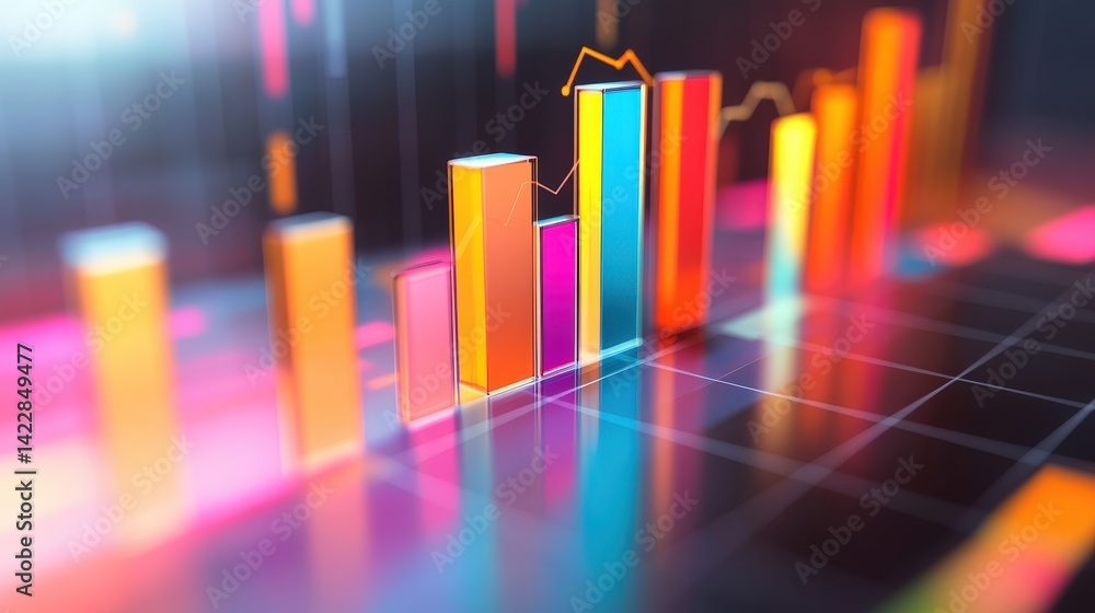 Poster a modern and sleek financial graph icon with increasing bars, dynamically animating over a bright wh