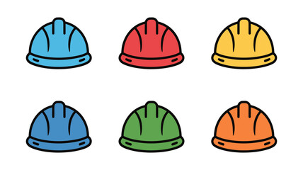 Six Colorful Construction Helmets Vector Illustration on a white background.