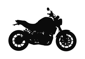 Fototapeta premium Motorcycle silhouette. This image shows a black silhouette of a motorcycle, highlighting its wheels, handlebars, and sleek design for mobility and transport. Vector clipart illustration design.