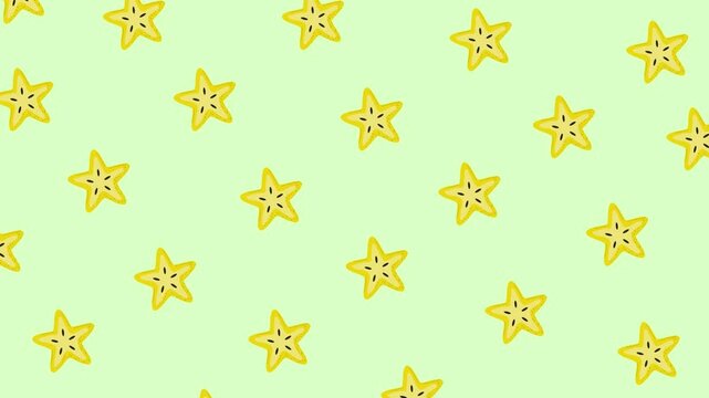 4K Animated Cartoon Background featuring a subtle rotating starfruit cutout pattern in yellow against a green screen.