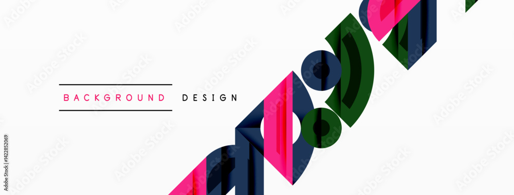 Aufkleber abstract geometric shapes create dynamic background. pink, navy, green elements overlap, forming zig