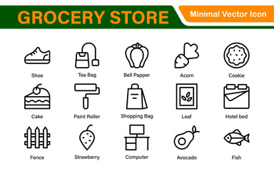 Supermarket Store Icon Collection. Modern Grocery Symbols for UI and Branding