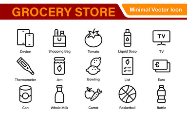 Supermarket Store Icon Collection. Modern Grocery Symbols for UI and Branding