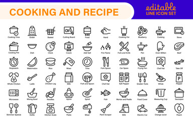 Premium Cooking and Recipe Icons – Line, Outline, Minimal, Vector – Kitchen, Chef, Food, Baking, Restaurant UI Icons