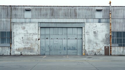 Industrial Gateway: A weathered industrial building with a large closed gate.
