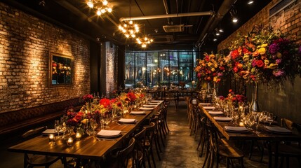 A sophisticated dining space with rustic charm.