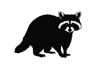 Obraz premium Raccoon silhouette. This image depicts a raccoon in silhouette with detailed features including its fur, striped tail, and iconic mask, nocturnal wildlife. Vector clipart illustration design.