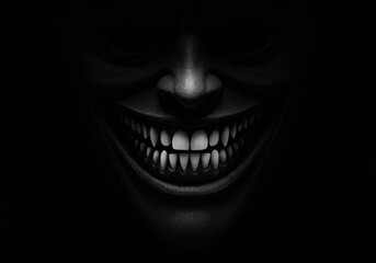 Creepy Smiling Face Emerging From Darkness, Horror Theme