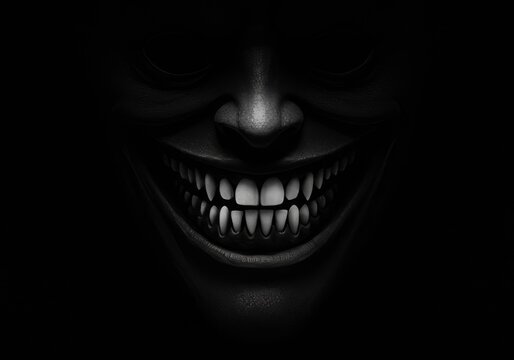 Creepy Smiling Face Emerging From Darkness, Horror Theme