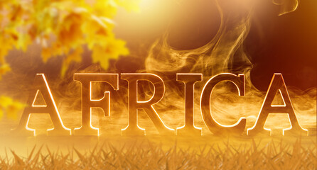 Africa logo. Symbol of African continent. Africa logo under rays of sun. Banner for invitation to...