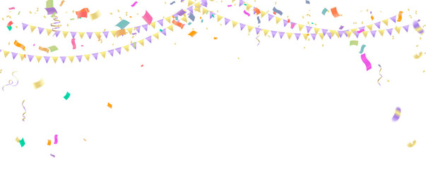 Confetti background. Colorful paper pieces and serpentine. Vector party background
