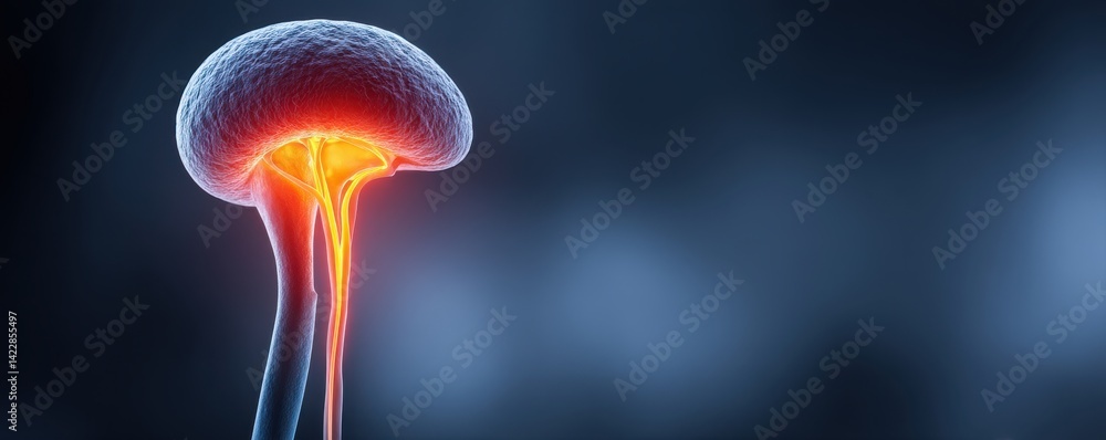 Poster hypothalamus, 3d illustration of a brain with glowing neural pathways.