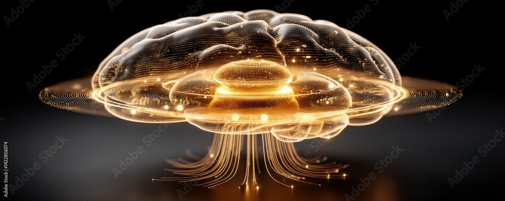 Poster hypothalamus, digital depiction of an abstract brain with glowing lines and patterns.