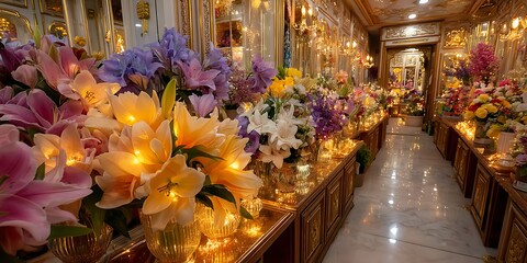 Fototapeta premium Ornate Hallway Filled with Flowers
