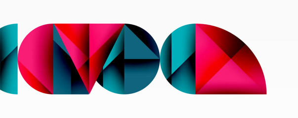Abstract geometric design featuring overlapping shapes forming word IDEA. Vibrant colorspink, teal, navycreate dynamic visual impact. Modern, clean aesthetic.
