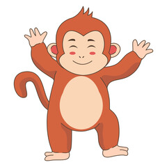 Cute Monkey Character Isolated on White Background. Vector Cartoon Illustration.