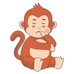 Cute Monkey Character Isolated on White Background. Vector Cartoon Illustration.