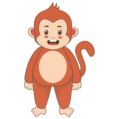 Cute Monkey Character Isolated on White Background. Vector Cartoon Illustration.