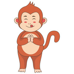 Cute Monkey Character Isolated on White Background. Vector Cartoon Illustration.