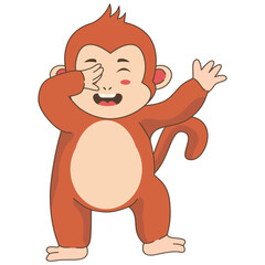 Cute Monkey Character Isolated on White Background. Vector Cartoon Illustration.
