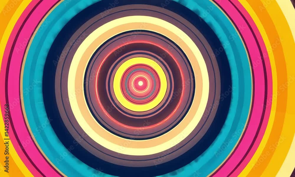 Poster animated retro pattern with concentric circles and woven line transitions made with generative ai te