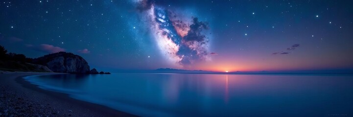 Scenic view of milky way galaxy reflecting on the serene ocean at night, space, galaxy, peaceful
