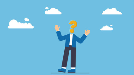 Anonymous businessman person, candidate or mention employee, who is this man, uncertainty, important person or unknown concept, anonymous businessman with question mark head unknown person