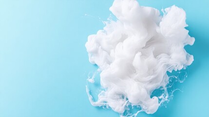 White Cotton Candy Swirl Abstract Style High-resolution Photography High-angle Close-up View Delicate Texture Floating Cloud-like Pastel Blue Background Soft Airy Mood Ideal for Food Branding