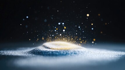 Abstract digital art display, a mound of sparkling particles, emitting light