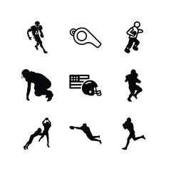 American Football Silhouettes Collection With Players,Helmet,And Whistle Icons