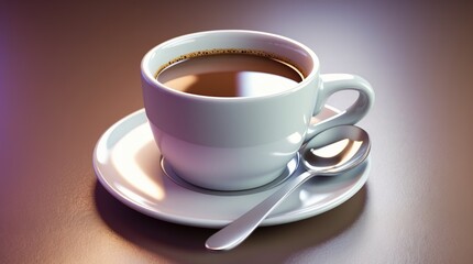 Obraz premium Coffee cup and spoon shine in a soft dreamy lightfilled moment