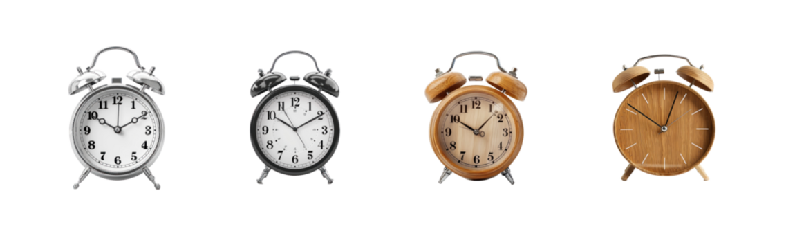 Collection of Alarm Clock side view full length isolate on transparency background
