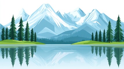 Majestic snowy mountains reflected in a tranquil lake.