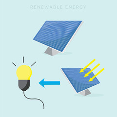 Solar panel with power production illustration. renewable energy design concept