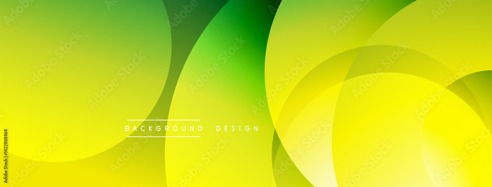 Poster Abstract background features overlapping circles, gradients shifting from yellow to green. Modern design evokes fluidity, dynamism, positive energy. Simple yet visually appealing.