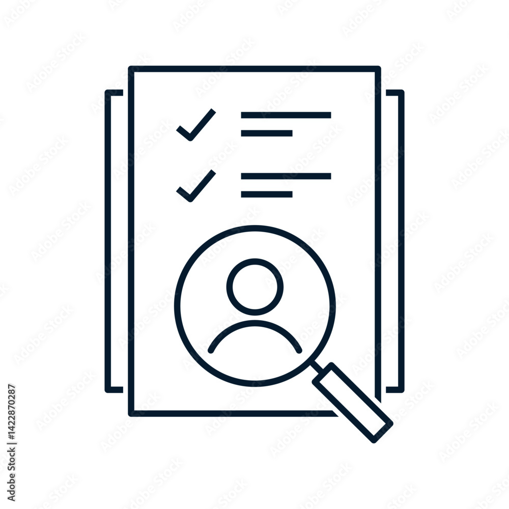 Poster concept search for candidate. vector linear icon isolated on white background.