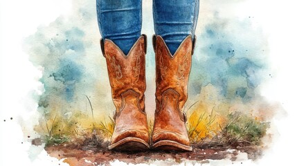 cowgirl boots clipart watercolor illustration detailed artistic graphic illustration - photo for design