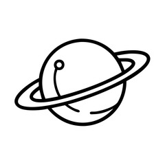 Fototapeta premium Planet with rings icon illustration, symbol of astronomy and space exploration, minimalist design, monochrome style