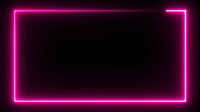 Neon purple light rectangular abstract border picture frame. Neon effect geometry rectangle frame loop background. Loop abstract seamless geometric shape background 4K