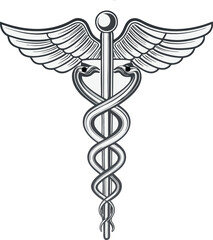 Medical logo vector art displayed with a decorative background.