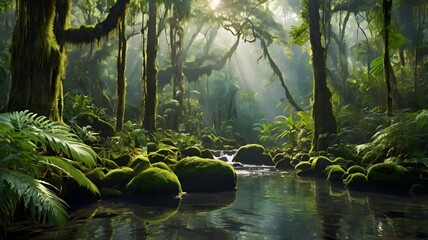 Vibrant rainforest with towering ancient trees, World Environment Day