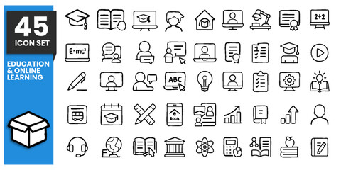45 Essential Line Icons Education & Online Learning theme