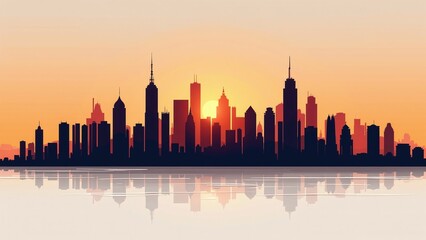 Fototapeta premium New York City skyline silhouette at sunset with copy space for text, urban landscape background for marketing campaigns, corporate presentation backdrop, website hero image