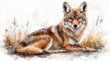 Fototapeta premium coyote clipart watercolor art illustration detailed illustration - stock photo