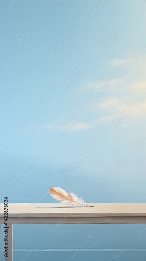 Poster a feather on the table next to the window with sky background architecture horizon nature.